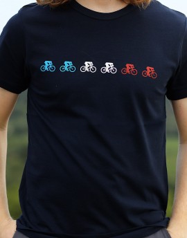 T-shirt col rond vélo bleu blanc rouge