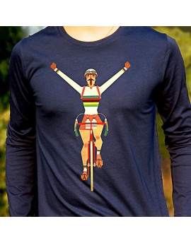 Tee shirt manche longue en coton bio homme "Champion du monde" bleu