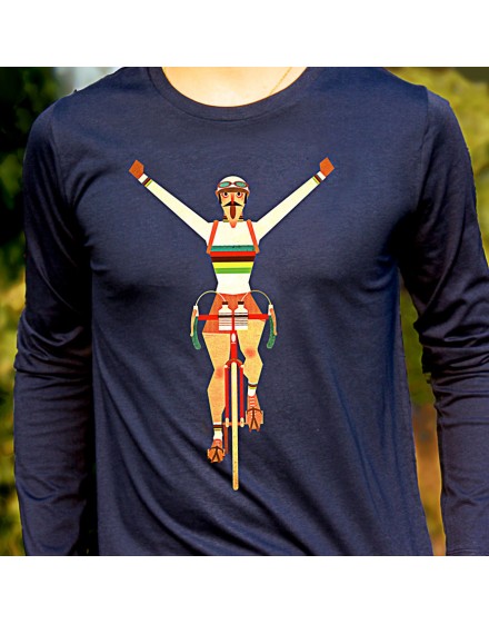 Tee shirt manche longue homme "Champion du monde" bleu